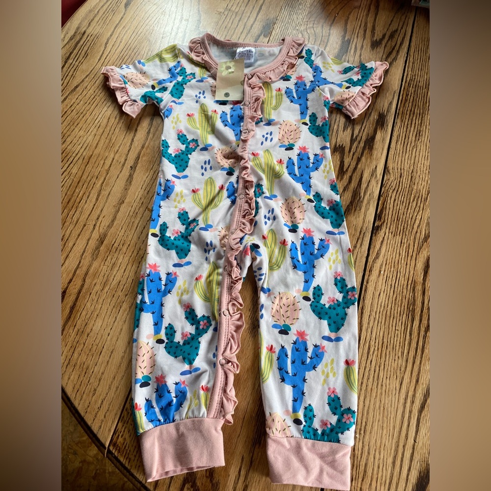 Cactus Print Kids Bodysuit - Pink and Blue